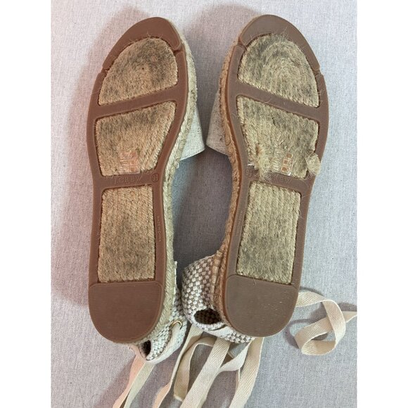 J. Crew Womens Beige Espadrille Flats With Lace-Up Ankle Straps Size 9.5 - Picture 6 of 7